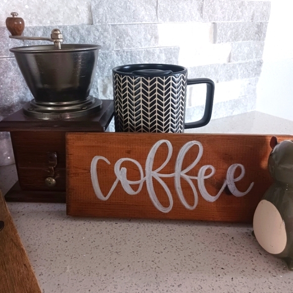 Handpainted "Coffee" Wood Slab Coffee Bar Kitchen Decor - Picture 3 of 13